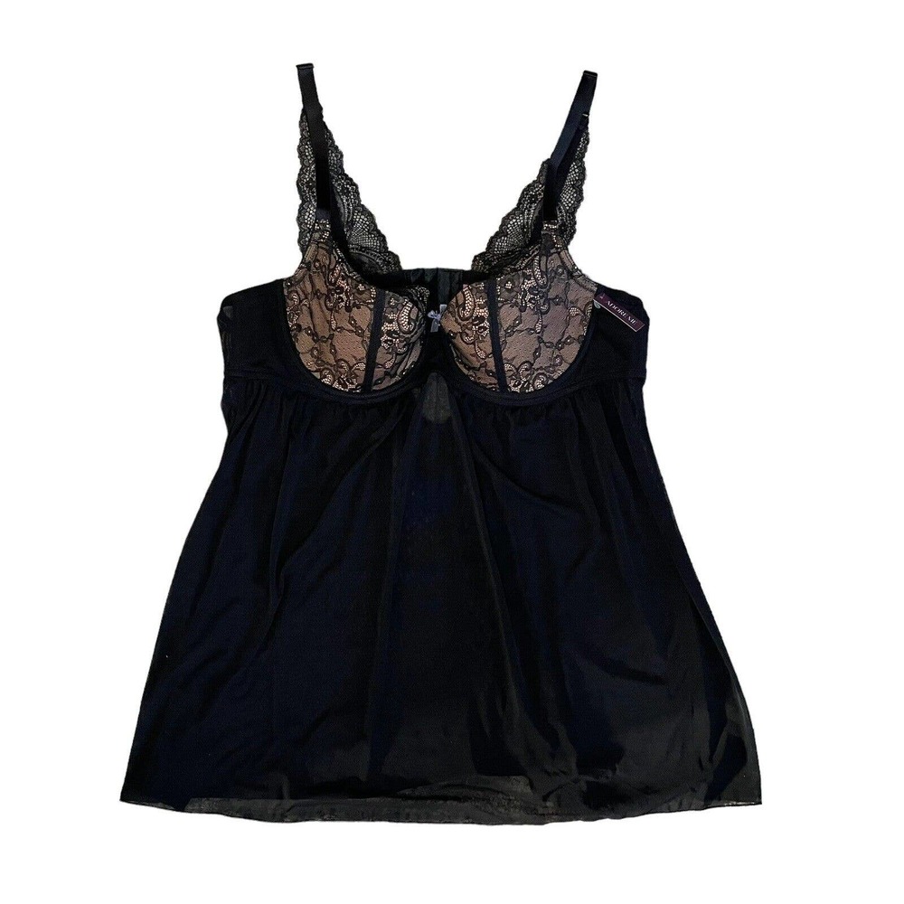 Adore Me Women's Plus Babydoll Nightgown w/Bra Black Chiffon W/lace Sz 42 C NWT